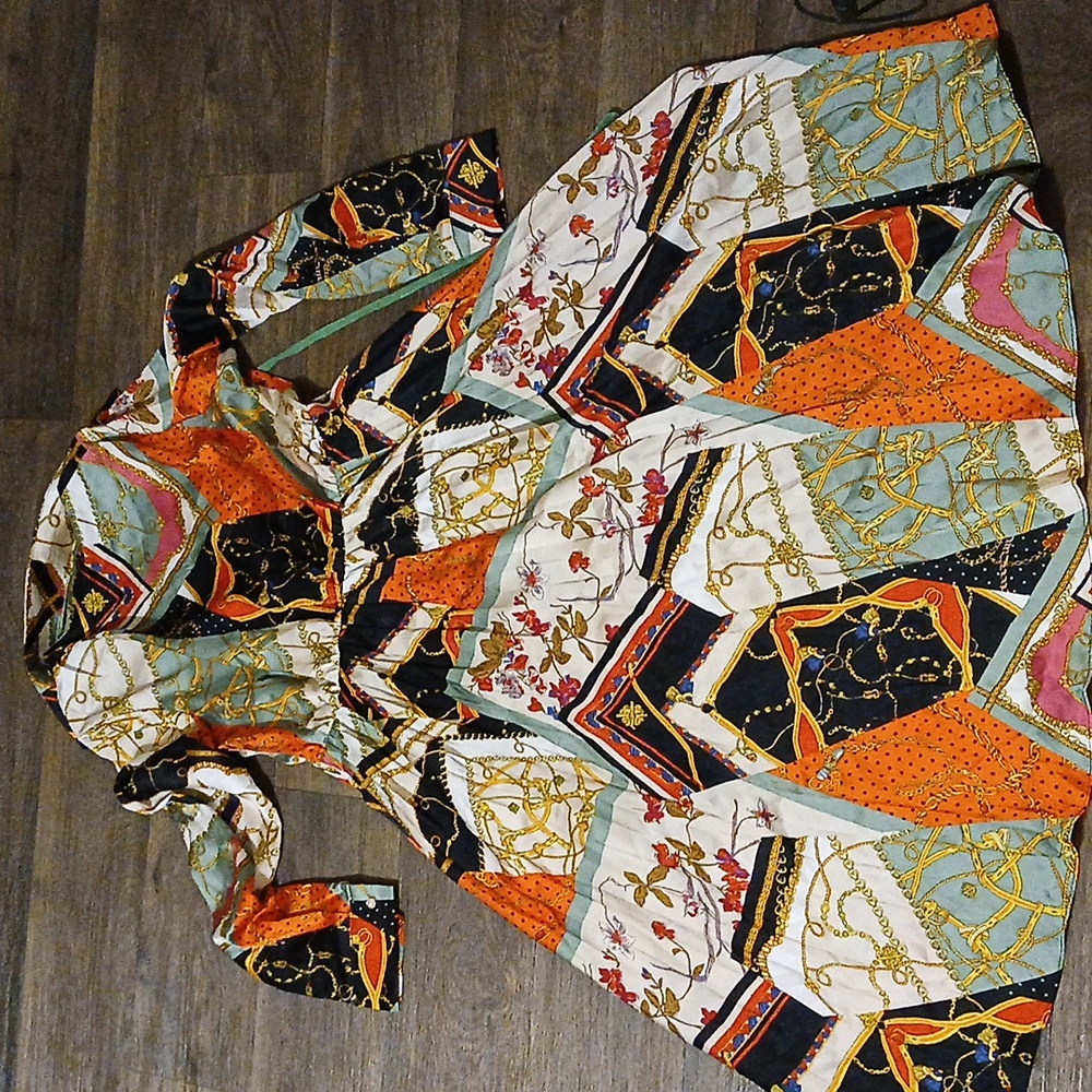 Dalia Macphee Tie Neck Printed Midi Dress. - Picture 15 of 16
